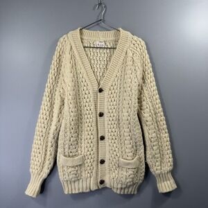 Scarlett O'Hara Sweater Womens Large White Wool Cable Knit Cardigan Ireland